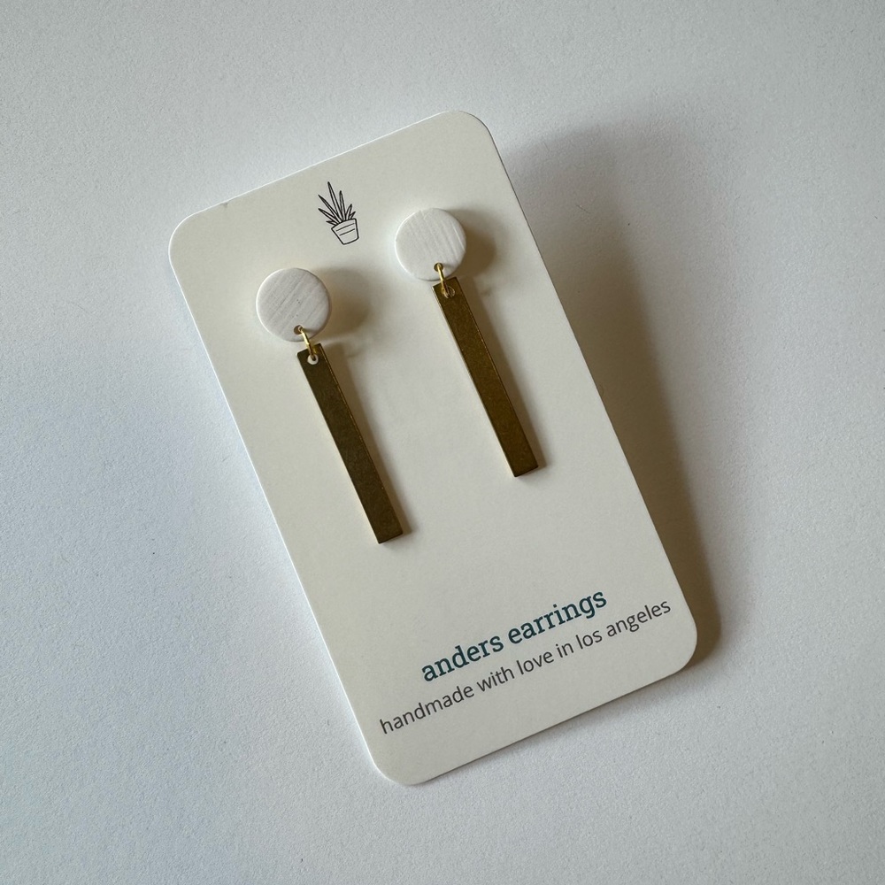 White and Brass Bar Earrings